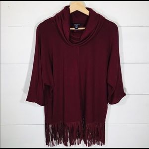 TERRE BLEUE Fringe Bottom Poncho Style Sweater. Size: Small